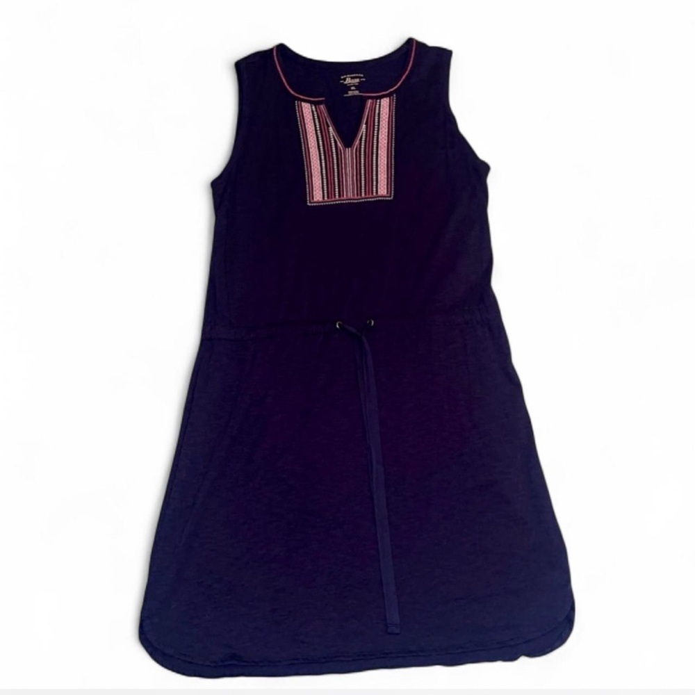 G.H. Bass & Co. Navy Blue Sleeveless Embroidered V-Neck Dress XL